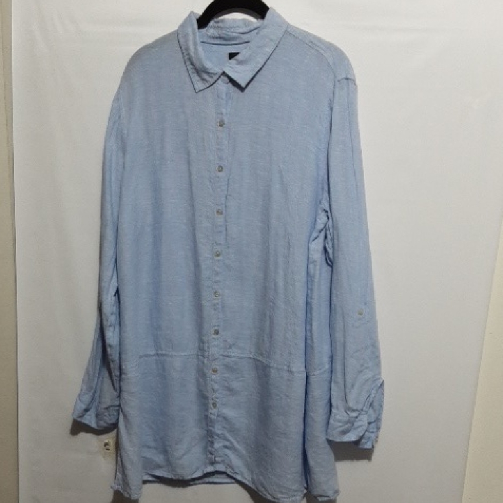 TAHARI Light Blue Drop Waist Button Up Tunic Shirt
